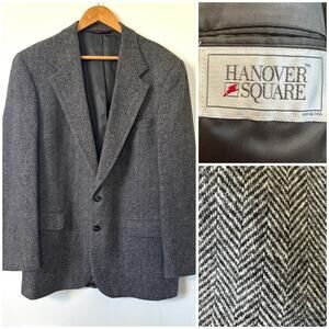 VTG 90s Herringbone Blazer Hanover‎ Square 46R Classic Preppy Made in USA
